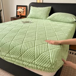 Geometric Jacquard Fleece Fitted Sheet Winter Thickened Warm Mattress Cover Solid Color Soft Plush Sheet for Single Double Bed