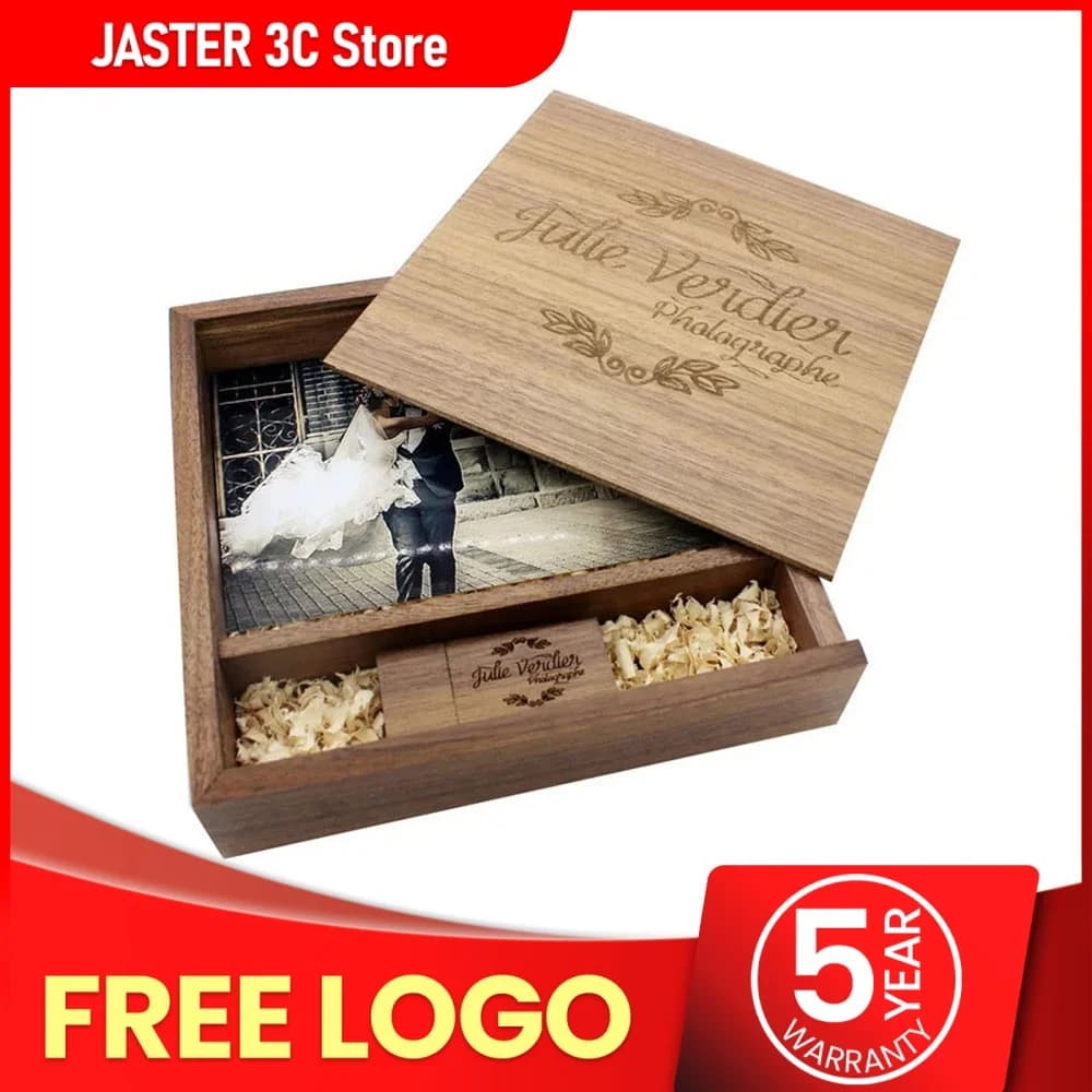 JASTER Maple Photo Album Wood USB+Box Memory Stick Pendrive 8GB 16GB 32GB 64GB 128GB Photography Gift Free LOGO (170*170*35 MM)