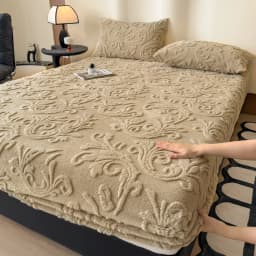 European Style Jacquard Plush Fitted Sheet Winter Thick Warm Fleece King Mattress Cover with Deep Pocket Single Double Bed Sheet