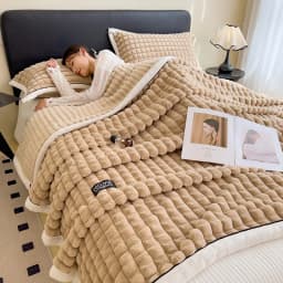 Thick Faux Rabbit Fur Blanket Raised Stripe Autumn Winter Warm Throw Blankets for Bed Sofa Single Double Fluffy Plush Bedspread