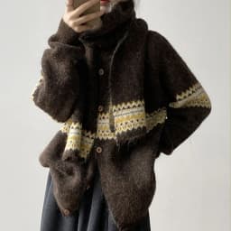 Fair Isle Jacquard Sweater with Scarf for Women Autumn Winter Warm Oversized Knit Cardigan Woman Soft Cozy Long Sleeve Knitwearv