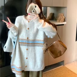 Fair Isle Jacquard Sweater with Scarf for Women Autumn Winter Warm Oversized Knit Cardigan Woman Soft Cozy Long Sleeve Knitwearv