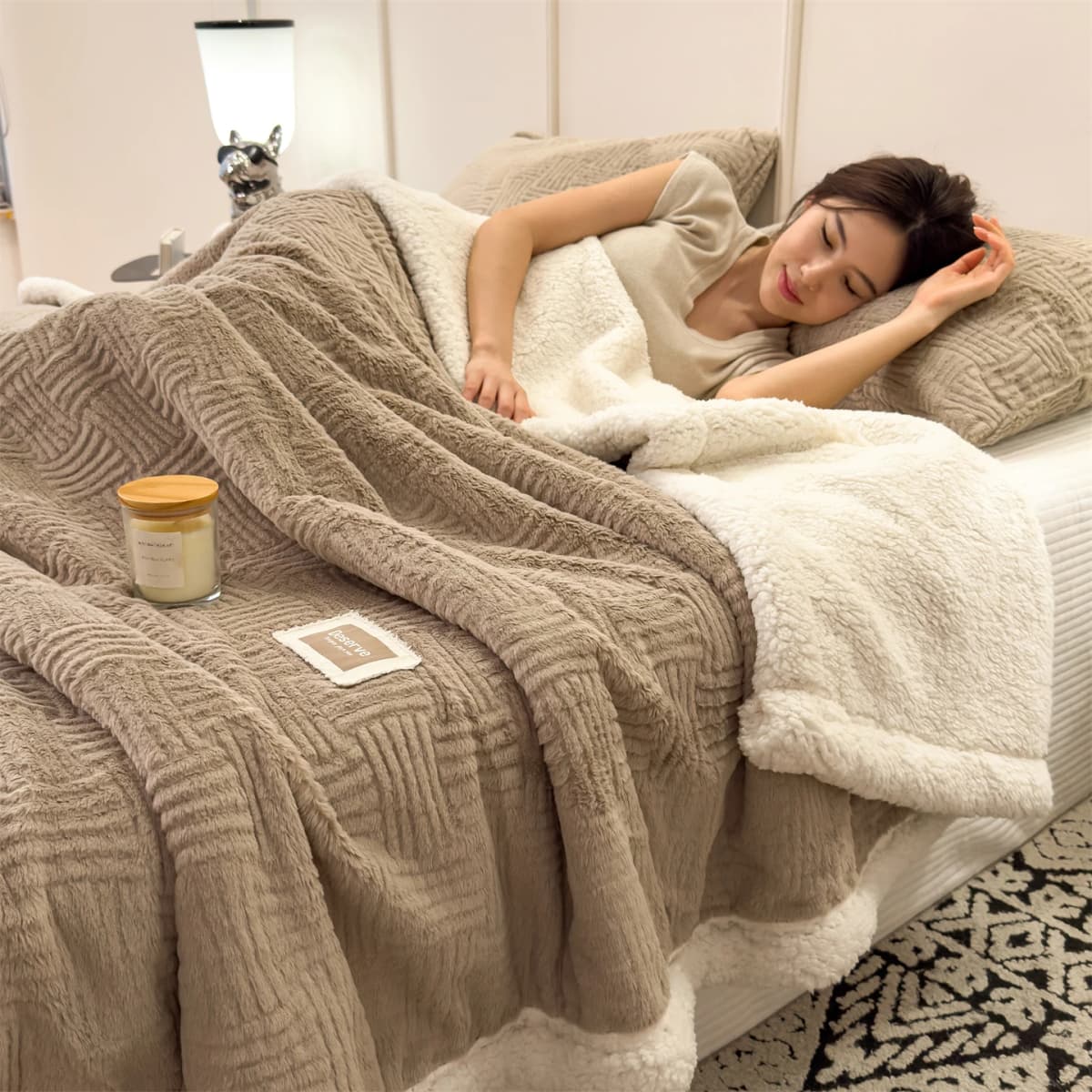 Double Layer Sherpa Fleece Blanket Autumn Winter Thick Warm Plush Blankets for Bed Cozy Fluffy Soft Faux Rabbit Fur Sofa Blanket