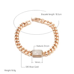 Kinel Luxury 585 Rose Gold Color Natural Zircon Bracelets Women 7mm Curb Cuban Chain Link Bracelet Fashion Punk Vintage Jewelry