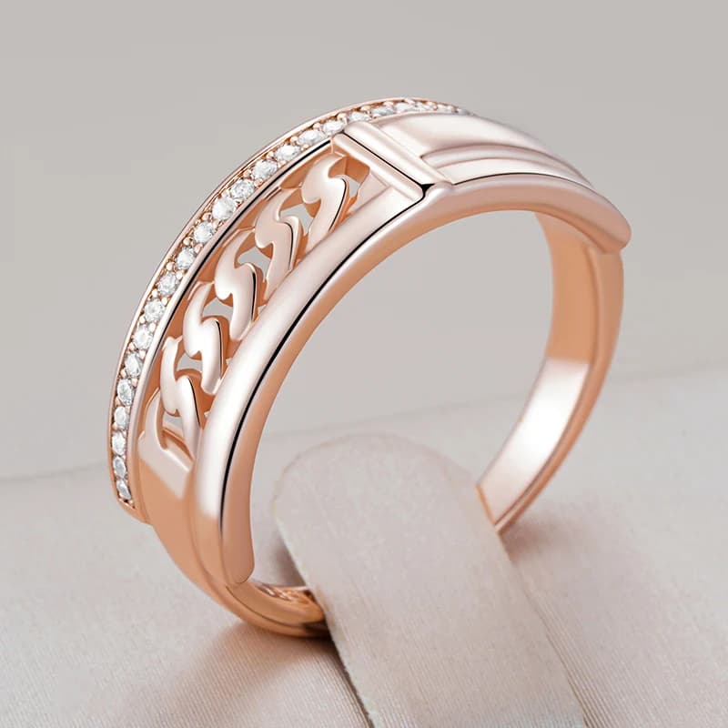 Kinel Hot Unusual 585 Rose Gold Color Rings for Women Fashion Shiny Natural Zircon Accessories Minimalist Daily Fine Jewelry