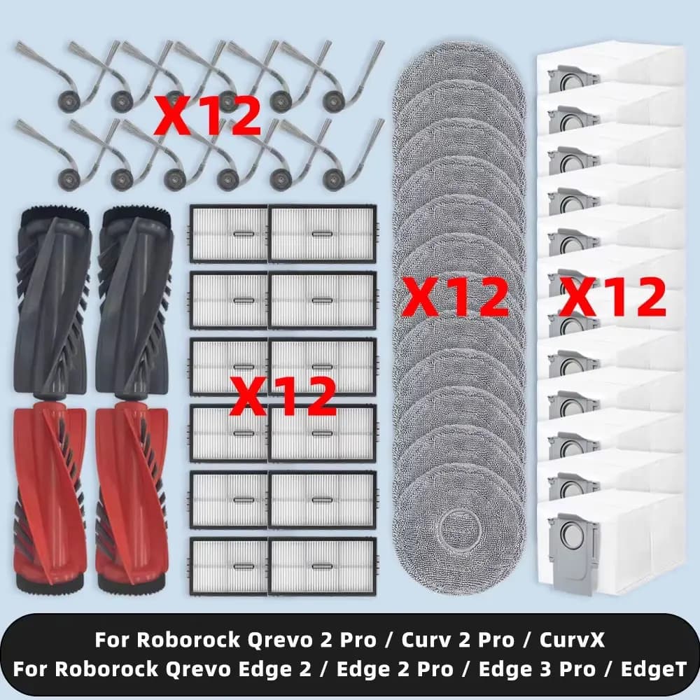 Compatible For ( Roborock Qrevo 2 Pro/ Curv 2 Pro/ CurvX / Edge 2 / Edge 2 Pro / Edge 3 Pro / EdgeT ) Parts Brush Filter Mop Bag
