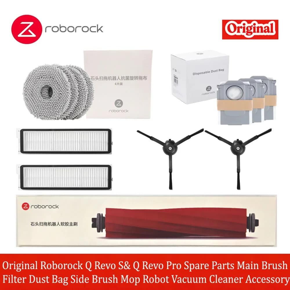 Original Roborock Q Revo S & Q Revo Pro Spare Parts Main Brush Filter Dust Bag Side Brush Mop Robot Vacuum Cleaner Accessory