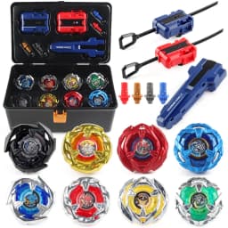 8 PCS Battling Spinning Tops Gyros with Grip and Launchers Tool Box Set Toys