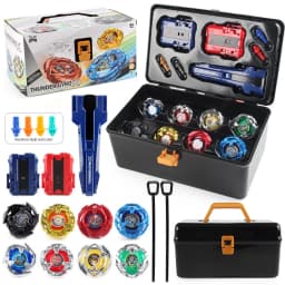8 PCS Battling Spinning Tops Gyros with Grip and Launchers Tool Box Set Toys