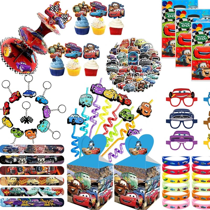 Car Theme Kids Birthday Party Favor Supplies Car Braclet Stamp Keychain Popcorn Box Party Decoration for Party Bag Goodie Bags