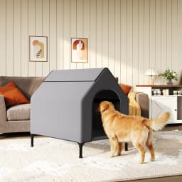 Weatherproof Elevated Dog House, 600D Oxford Breathable Outdoor Dog Tent Shelter with Mesh Bed, Sturdy Metal Frame Pet Kennel for Medium Dogs, Indoor/Outdoor Use