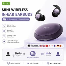 HTC NE76 Bluetooth Earbuds Mini Sleeping Earbuds for Wireless Earphones AI Translator, Noise Reduction Long Battery Headphones