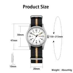 TPW 2026 Luminous 38mm Women's Field Watch Easy Read Fabric Strap 24hr Display Date Day Function Quartz Movement