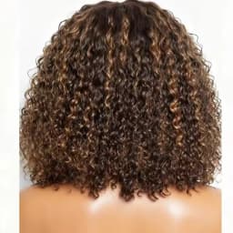 10 Inch Deep Curly Bob Wig Human Hair Glueless Wigs Human Hair Pre Plucked Pre Cut Highlight Ombre 4/27 Deep Curly Wigs For Blac