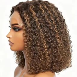 10 Inch Deep Curly Bob Wig Human Hair Glueless Wigs Human Hair Pre Plucked Pre Cut Highlight Ombre 4/27 Deep Curly Wigs For Blac
