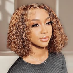 10 Inch Deep Curly Bob Wig Human Hair Glueless Wigs Human Hair Pre Plucked Pre Cut Highlight Ombre 4/27 Deep Curly Wigs For Blac