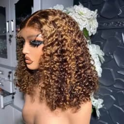 10 Inch Deep Curly Bob Wig Human Hair Glueless Wigs Human Hair Pre Plucked Pre Cut Highlight Ombre 4/27 Deep Curly Wigs For Blac