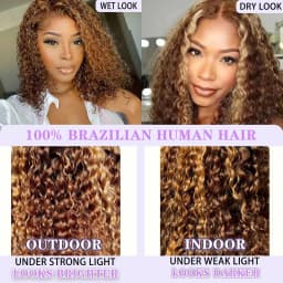10 Inch Deep Curly Bob Wig Human Hair Glueless Wigs Human Hair Pre Plucked Pre Cut Highlight Ombre 4/27 Deep Curly Wigs For Blac