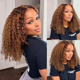 10 Inch Deep Curly Bob Wig Human Hair Glueless Wigs Human Hair Pre Plucked Pre Cut Highlight Ombre 4/27 Deep Curly Wigs For Blac
