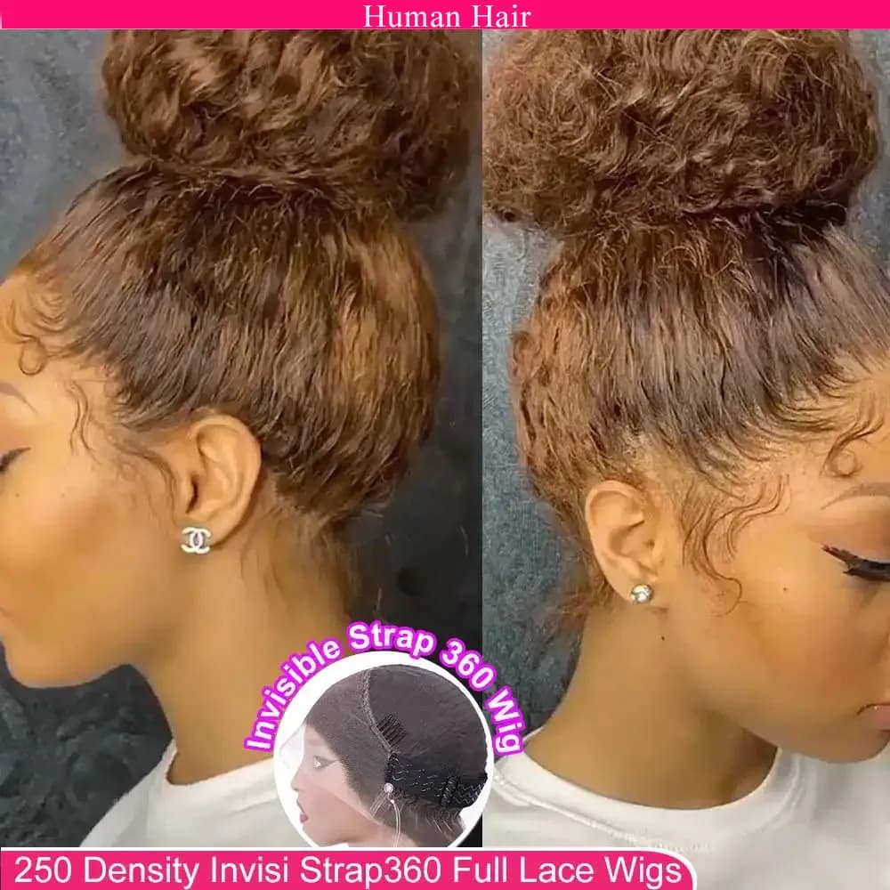 Invisi Strap 360 Full Hd Lace Frontal Wig 250 Density Chocolate Brown 30 Inch Deep Wave Lace Front Wig Glueless Wig Human Hair