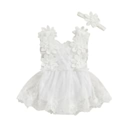 Infant Baby Girl Summer Romper Floral Lace Embroidery Romper Dress Straps Sleeveless Sweet Triangle-Bottom Jumpsuit And Headband