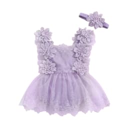 Infant Baby Girl Summer Romper Floral Lace Embroidery Romper Dress Straps Sleeveless Sweet Triangle-Bottom Jumpsuit And Headband