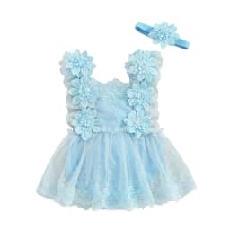 Infant Baby Girl Summer Romper Floral Lace Embroidery Romper Dress Straps Sleeveless Sweet Triangle-Bottom Jumpsuit And Headband