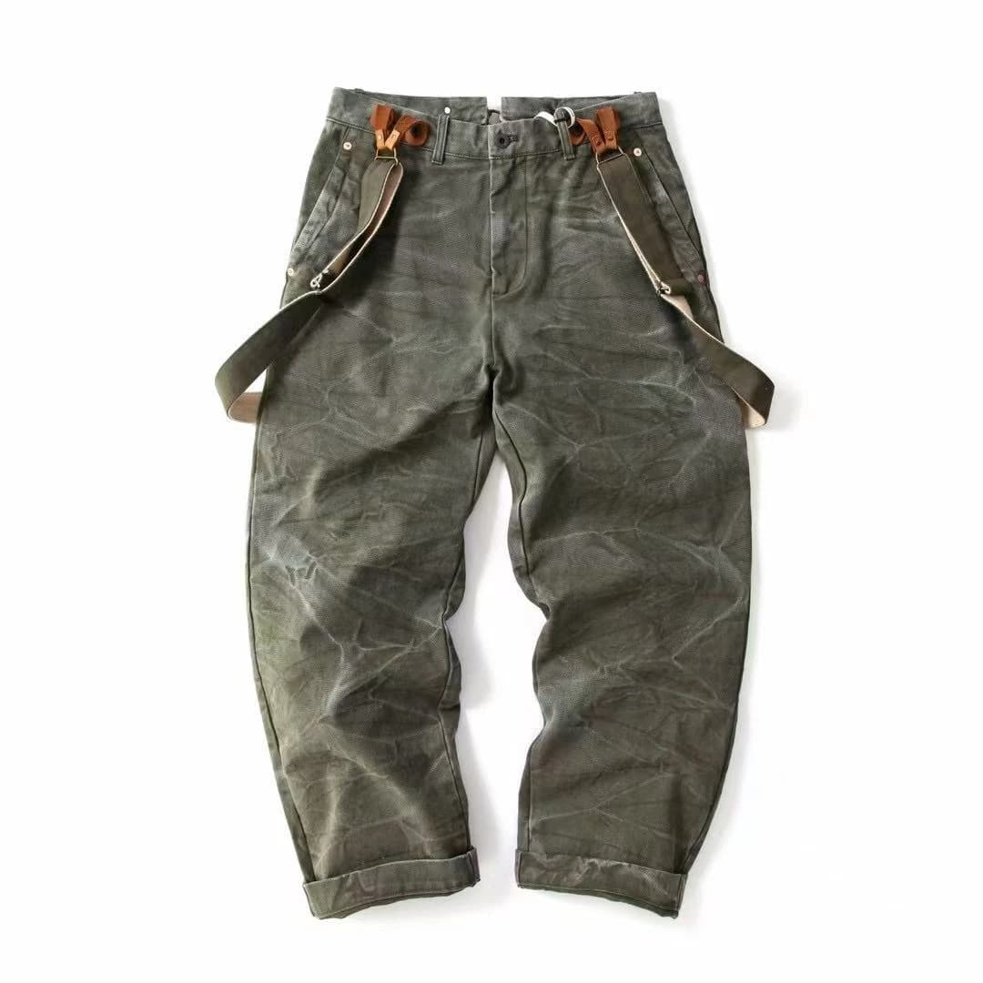World War II Heavyweight 100% Cotton Washed Canvas Overalls - Durable Loose Straight Men's Lumberjack Casual Workwear Pants