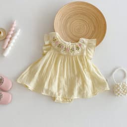 Baby Embroidery Bag Fart Dress 2025 New Summer Female Baby Korean Version Flying Sleeve Skirt Newborn Solid Color Clothes