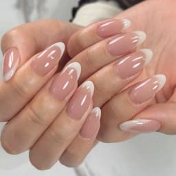 24pcs Nude Pink Almond Fake Nails Shiny Powder Flower Pattern French False Nails Wearable Full Cover Ins Simple Press on Nail