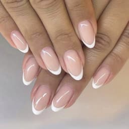 24pcs Nude Pink Almond Fake Nails Shiny Powder Flower Pattern French False Nails Wearable Full Cover Ins Simple Press on Nail