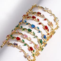 BenS 19cm Tulip women Bracelet Brass Cube Zircon Flower men Bracelet copper gold plated Fashion party Jewelry wholesale N17