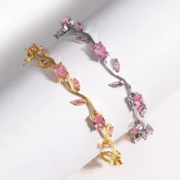 BenS 19cm Tulip women Bracelet Brass Cube Zircon Flower men Bracelet copper gold plated Fashion party Jewelry wholesale N17