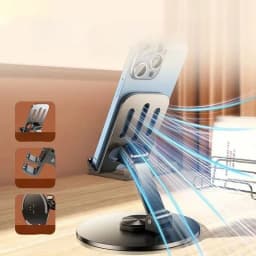 Universal All-Metal Aluminum 360° Rotating Mobile Phone Holder - Folding Double Shaft Design, Stable Anti-Slip Bracket