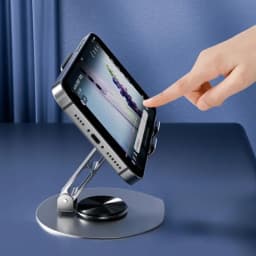 Universal All-Metal Aluminum 360° Rotating Mobile Phone Holder - Folding Double Shaft Design, Stable Anti-Slip Bracket