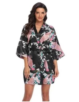 Sexy Print Kimono Gown Satin Women Bathrobe Bridal Wedding Gift Silky Sleepwear Nightdress Oversize 3XL Nightgown Homewear