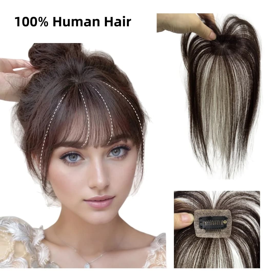 3D Full Coverage Human Hair Bangs Clips in Hairpieces for Women Wispy Bangs Hair Extensions for Thining Hair Daily Wear