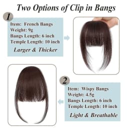 Human Hair Clip In French Bangs With Temple for Women Remy Hair Fringe with Temples Hairpieces Curved Bangs for Daily Wear