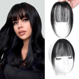 Human Hair Clip In French Bangs With Temple for Women Remy Hair Fringe with Temples Hairpieces Curved Bangs for Daily Wear