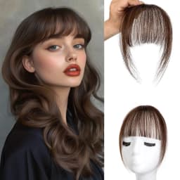 Human Hair Clip In French Bangs With Temple for Women Remy Hair Fringe with Temples Hairpieces Curved Bangs for Daily Wear