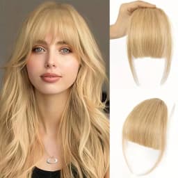 Human Hair Clip In French Bangs With Temple for Women Remy Hair Fringe with Temples Hairpieces Curved Bangs for Daily Wear