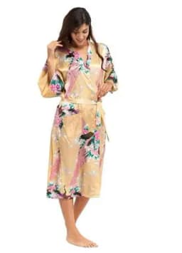 2015 Silk Bathrobe Women Satin Kimono Robes For Women Floral Robes Bridesmaids Long Kimono Robe Bride Silk Robe Dressing Gown