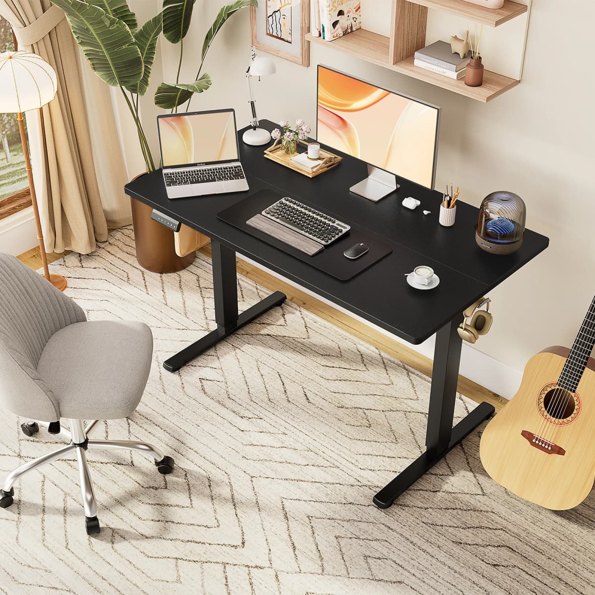 JHK Ergonomic Electric Standing Desk Height Adjustable Computer Desk Large Work PC Table Home Office Writing Gaming Desks