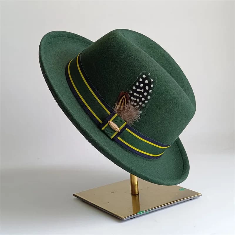 Dark Green Fedora Hat DIY fedora hat small turn-up men's hat retro jazz hat women's role-playing hat mens hat gorras para hom