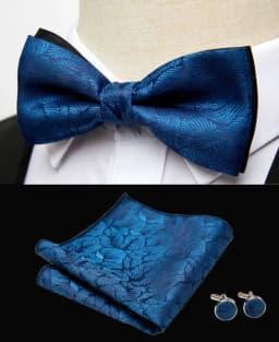 HUISHI Classic Blue Bowties For Men Paisley Floral Bow Tie Pocket Square Cufflinks Suit Set Wedding Party Plaid Solid Butterfly