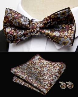 HUISHI Classic Blue Bowties For Men Paisley Floral Bow Tie Pocket Square Cufflinks Suit Set Wedding Party Plaid Solid Butterfly
