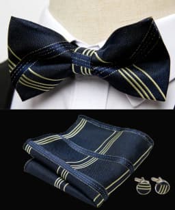 HUISHI Classic Blue Bowties For Men Paisley Floral Bow Tie Pocket Square Cufflinks Suit Set Wedding Party Plaid Solid Butterfly