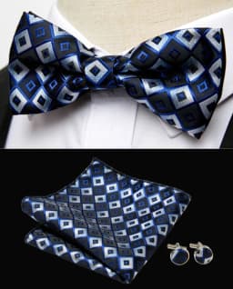 HUISHI Classic Blue Bowties For Men Paisley Floral Bow Tie Pocket Square Cufflinks Suit Set Wedding Party Plaid Solid Butterfly