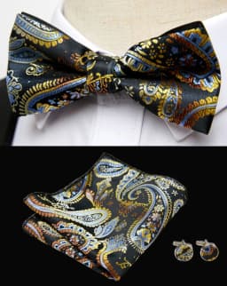 HUISHI Classic Blue Bowties For Men Paisley Floral Bow Tie Pocket Square Cufflinks Suit Set Wedding Party Plaid Solid Butterfly