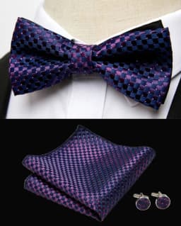 HUISHI Classic Blue Bowties For Men Paisley Floral Bow Tie Pocket Square Cufflinks Suit Set Wedding Party Plaid Solid Butterfly